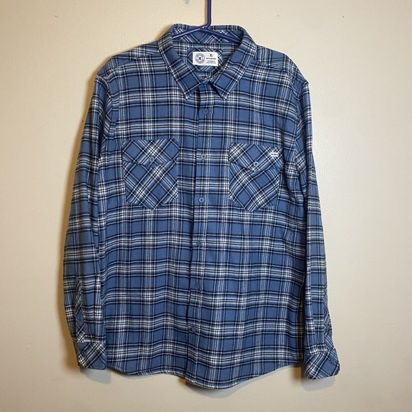 Hurley Men's XL Blue Plaid Flannel Shirt Two Pocket Button Up Heavyweight - Picture 2 of 9
